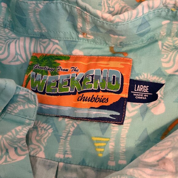 Chubbies Men's Shirt L Aqua White Orange Yellow Half Button Short Sleeve Zebra - Picture 10 of 10